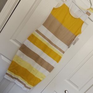 New York & Company Beige, White & Yellow Striped Sleeveless Dress